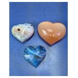 (3)Assorted Natural Polished Crystal Hearts Trio