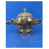 Ornate Silverplate Covered Dish With Knife