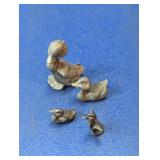 Set of 4 Miniature Pewter Duck Figurines