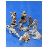 Set of 7 Miniature Pewter Animal Figurines