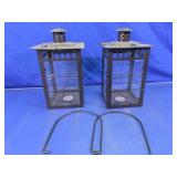 (2)Black Metal Mission-Style Lanterns Duo