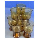 Amber Glass Drinking Tumblers Floral Design Set
