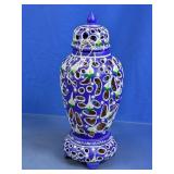 Decorative Blue Ceramic Cutout Lantern Jar