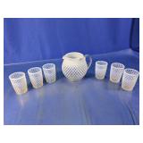 Hobnail Milk Glass Pitcher and Cups Set