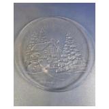 Vintage Clear Embossed Winter Scene Glass Plate