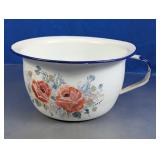 Hand-Painted Enamelware Floral Chamber Pot