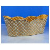 Gilded Diamond Pattern Scalloped Metal Planter