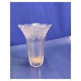 Vintage Frosted Rose Scalloped Glass Vase