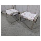 (2)Floral Cushioned Metal Ottomans Duo