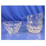 Clear Diamond Cut Glass Creamer and Sugar Bowl