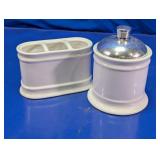 White Ceramic Bathroom Organizer and Canister Set