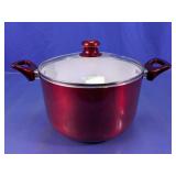 Red Metal Cooking Pot with Glass Lid