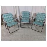 (3)Vintage Plaid Webbed Folding Lawn Chair Set