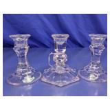(3) Clear Glass Candlestick Holders ï¿½ Assorted