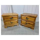 (2)Vintage 2-Drawer Pine Nightstands Duo