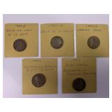 Lot of 5 U.S. Wheat Penny Error Coins