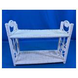 Vintage White Wicker 2-Tier Tabletop Shelf