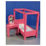 Pink Wooden Doll Bed & Vanity Set