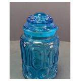 Blue Glass Lidded Decorative Jar