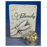 Decorative Plaque and Floral Glass Globe
