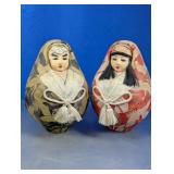 Pair of Japanese Hime Daruma Brocade Dolls