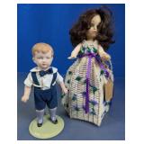 Vintage Porcelain Boy and Doll in Knitted Dress
