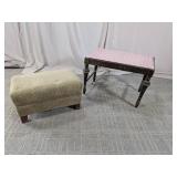 (2)Vintage-Style Stool & Bench Duo