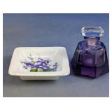 Purple Glass Bottle & Floral Dish