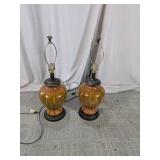 (2)Matching Drip Glaze Pottery Table Lamps Duo