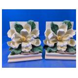 Magnolia Flower Wooden Bookends Pair
