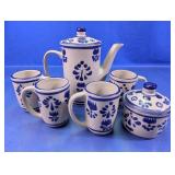 Blue & White Hand-Painted Ceramic Coffee Set