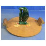 Green Fish Vase With Round Wooden Tray