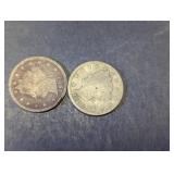 (2)Vintage US Liberty Head "V" Nickels Duo