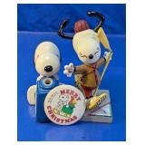 Snoopy Ink Holder, Pin & Figurine Lot
