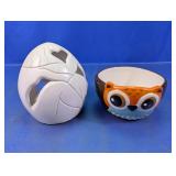 Ceramic Owl Bowl & Egg Candle Holder