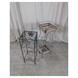 (2)Mixed Material Vintage Plant Stands Duo