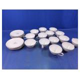 (13) Vintage Floral Glass Teacups and Saucers