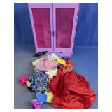 Doll Wardrobe Closet w/ Clothing Lot