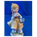 Vintage Bisque Porcelain Girl w/Flower Basket
