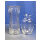 Clear Glass Ribbed Cylinder & Round Vases Set