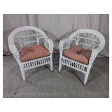 (2)Vintage White Wicker Chairs w/Cushions Duo