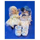 (3)Vintage Miniature Dolls & Porcelain Shoes Set