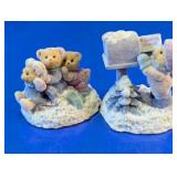 (2)Vintage Flocked Winter Bear Figurine Set