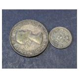 (2)1953 Canada 25 Cents & 1899 Mexico 5 Cents