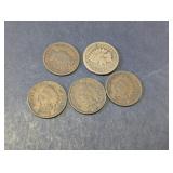 (5)Vintage Indian Head One Cent Coins Lot