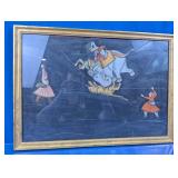 Framed Persian Style Elephant and Tiger Painting