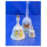(3)Vintage Decorative Glass & Porcelain Bell Trio