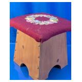 Wood Foot Stool w/ Upholstered Top