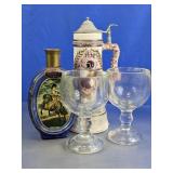 Vintage Bottle Stein & Stemmed Glasses Set