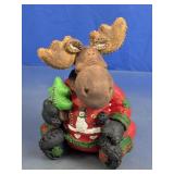 Moose Christmas Figurine w/ Tree Red Sweater